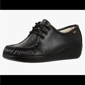 SAS Bounce Women’s Lace Up Wedge Moccasin 9.5 Black Leather Comfort $149
